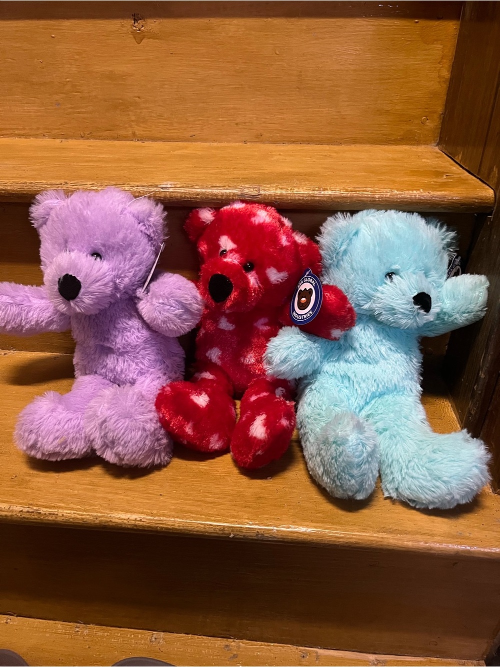 Plush Teddy Bear Toy - Purple, Red Patterned, and Light Blue